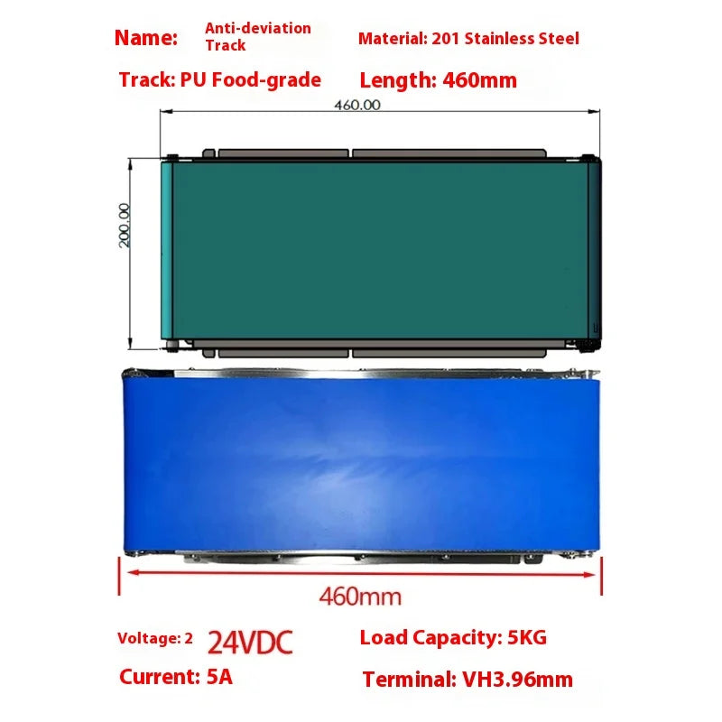 460x200MM Stainless Steel Vending Machine Track Cargo Channel Automatic Conveyor Belt DC24V Load 3.5-5KG 35RPM Adjustable Speed
