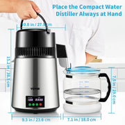Load image into Gallery viewer, SucceBuy 4L Water Distiller Purifier Filter 1 L/H Distilling Speed Dispenser Drinking Bottle Softener Touch Screen Home Use
