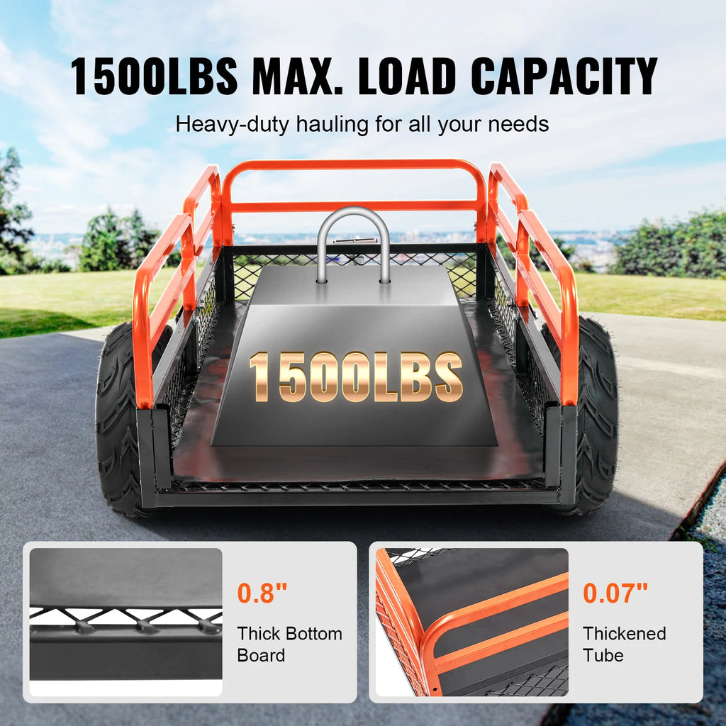 SucceBuy Heavy Duty Steel ATV Dump Trailer Tow Behind Dump Cart Garden Trailer Removable Sides and Tires for Mowers Tractors