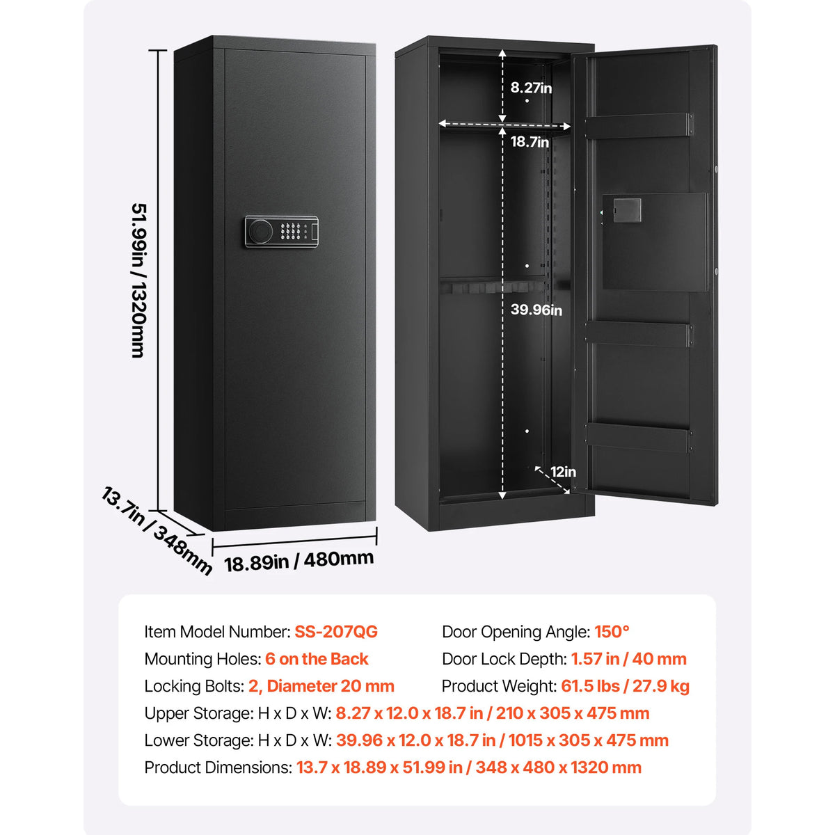 SucceBuy 4 Gun Safe Long Gun Cabinet for Rifles and Pistols Fireproof Rifle Safe Large Digital Cabinet w/ Key and Password Lock Amocart