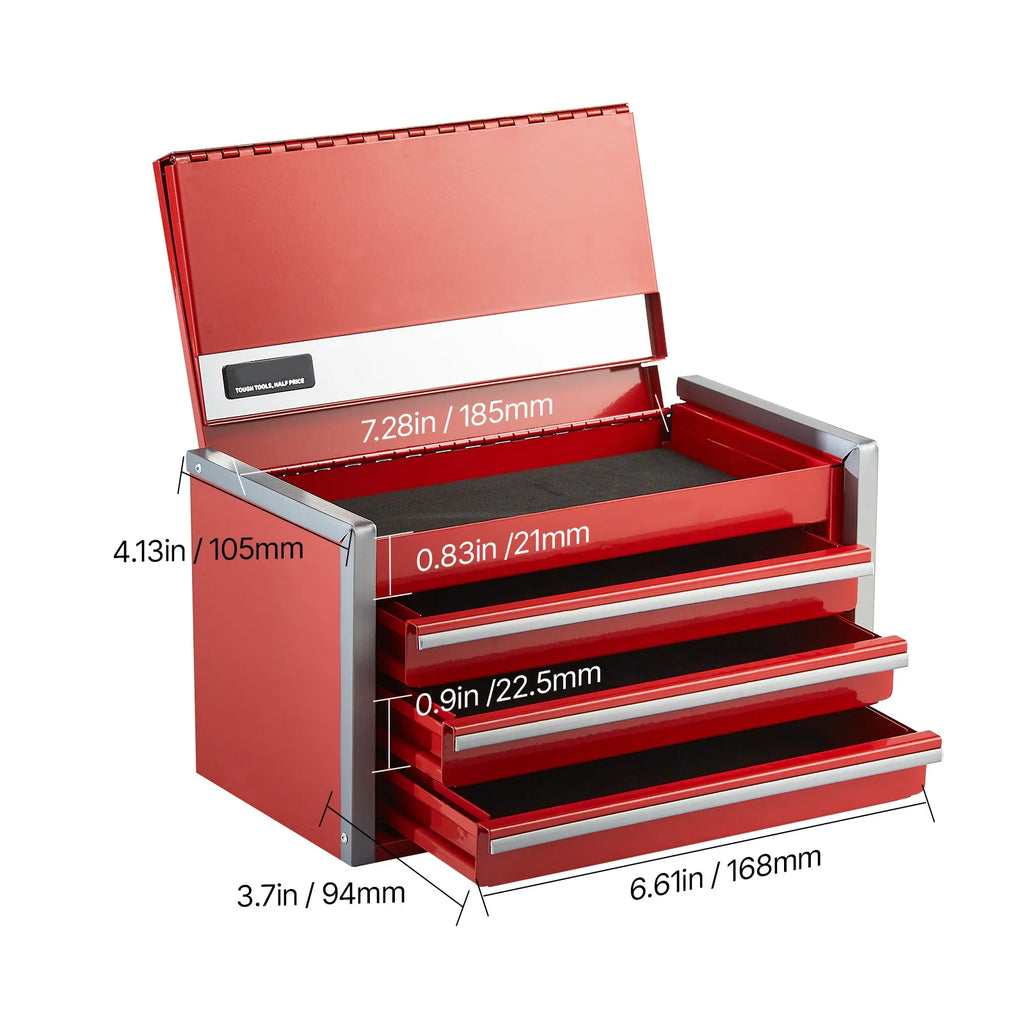 SucceBuy 8.6in 3 Drawers Metal Tool Box Portable Tools Chest with Feet Pads & Ball Bearing Powder Coated Tool Storage for Garage