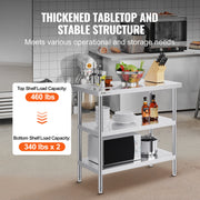 Load image into Gallery viewer, SucceBuy Stainless Steel Food Prep Table Commercial Kitchen Worktable with 2 Adjustable Undershelf for BBQ Kitchen Home Garage
