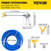 Charger l'image dans la visionneuse de galerie, SucceBuy Kit Tuyau de Pulvérisation de Peinture Airless 15 m 3600 psi Tube Fibre Haute Pression Poteau 20 cm Incluant Buse 517 et Protecteur de Buse
