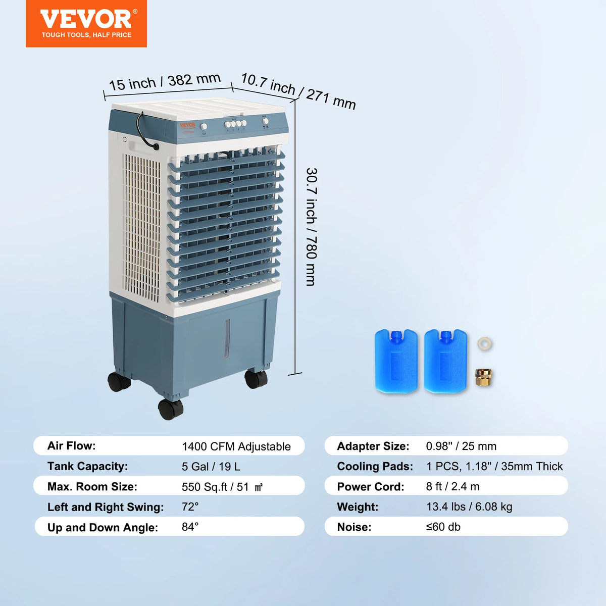 SucceBuy Evaporative Air Cooler Oscillating Swamp Cooler with Adjustable 3 Speeds and 12 H Timer Portable for Indoor Outdoor Use Amocart