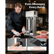 Load image into Gallery viewer, SucceBuy Electric Sausage Stuffer Stepless Speed Control Foot Pedal Stainless Steel Heavy Duty Sausage Filler w/4 Stuffing Tubes - AMOCART
