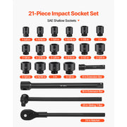 Load image into Gallery viewer, SucceBuy Drive Impact Socket Set 6 Point Shallow Impact Sockets with Extension Bars Cr-V Steel Size Marking and Carrying Case - AMOCART
