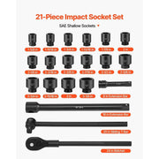 Load image into Gallery viewer, Amocart Drive Impact Socket Set 6 Point Shallow Impact Sockets with Extension Bars Cr-V Steel Size Marking and Carrying Case

