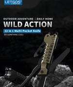 LETGOS Pocket Folding Knife, 22 in 1,Survival Gear EDC Rescue Tool with nylon sheath, Emergency, Camping, Hunting, Gift for dad