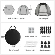 Load image into Gallery viewer, Pop Up Screen House Tent 10x10 FT, Snap-fit Black Mesh Screen Gazebo with Peaked Roof, Portable Screen Room Canopy Shelter with Sandbags for Camping, Backyard, Picnic
