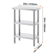 Load image into Gallery viewer, SucceBuy Stainless Steel Food Prep Table Commercial Kitchen Worktable with 2 Adjustable Undershelf for BBQ Kitchen Home Garage

