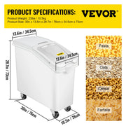 Load image into Gallery viewer, Amocart 80L Rice Kitchen Container Ingredient Storage Bin with Wheel &amp; Scoop PP+PC for Home Storing Rice Flour Corn Soybeans
