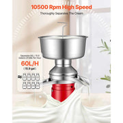 Load image into Gallery viewer, SucceBuy Electric Milk Cream Separator Output 10500RPM 304 Stainless with 4.5L Bowl Capacity Milk Skimmer Separating Machine
