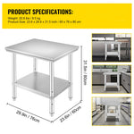 Amocart Stainless Steel Table for Prep & Work Metal Commercial Kitchen Heavy Duty Table with Adjustable Under Shelf and Foot