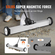 Bild in Galerie-Viewer laden, SucceBuy Rolling Magnetic Sweeper with Wheels Push-Type Magnetic Pick Up Sweeper Large Magnet Pickup Lawn Telescoping Sweeper
