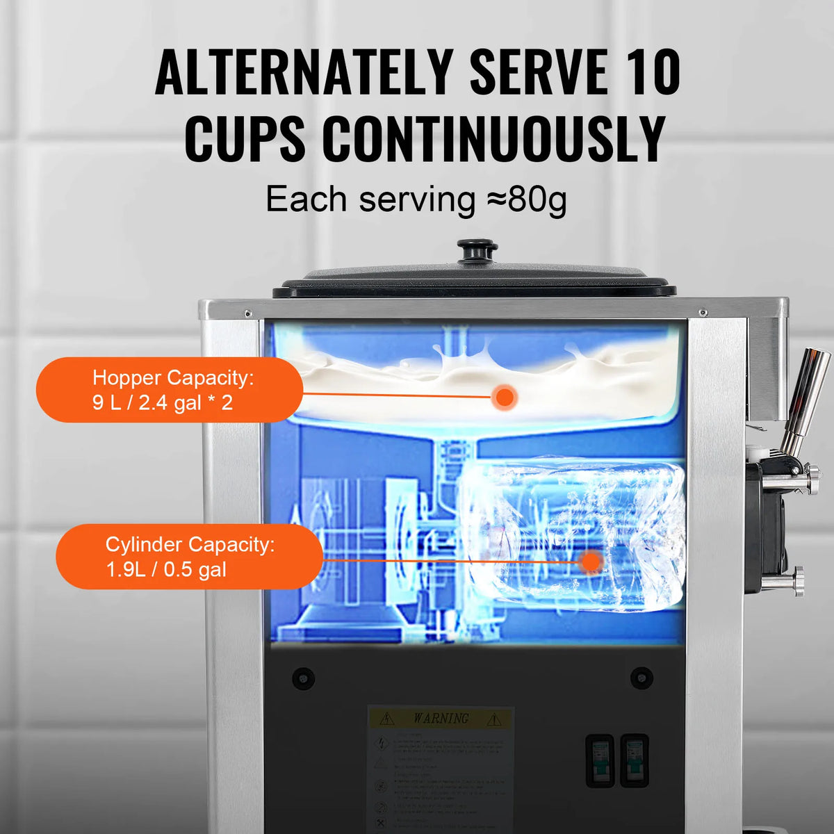 VEVOR Commercial Soft Ice Cream Machine 3 Flavors PreCooling LED Panel Allows Single Cylinder Use Overnight Refrigeration Amocart