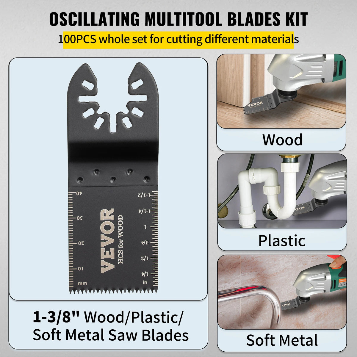 SucceBuy 100PCS Oscillating Saw Blades Quick Release Multitool Blades Kit HCS Tool Blades Cut Cutter for Wood Plastic Metal Nail