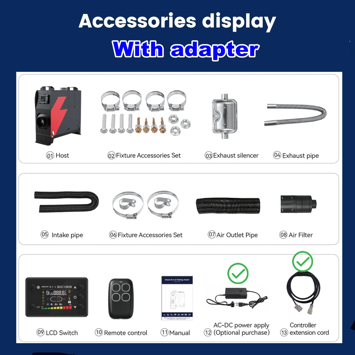 Hcalory HC1-S 12V/24VDC 8KW Diesel Auxiliary Heater AC110-130V All-in-One Air Parking Heater Smart App Remote Control Amocart