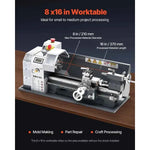 Amocart 8x16in 550W Benchtop Lathe Machine Variable Speed & 0.0003in Spindle Accuracy Metal Gear for Processing Precision Parts