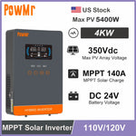 US Stock 4KW Hybrid Solar Inverter DC 24V to 120V AC With 140A MPPT Solar Charger Max PV Power 5400W Fit LifePO4 for Home Use