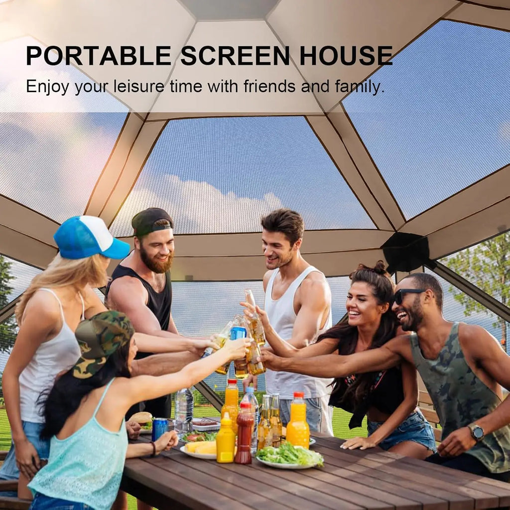 12x12 FT Screened Gazebo, Pop Up Stargazing Canopy Tent, Khaki | Gazebos On Clearance with Removable Roof,Instant, Customized