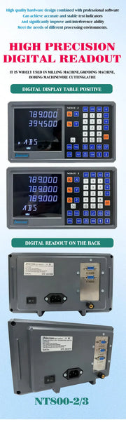 Charger l'image dans la visionneuse de galerie, NT800 Affichage 2/3 axes LCD DRO Lecture numérique TTL CA110V/220V pour fraiseuse aléseuse MMT Codeur à échelle linéaire 9 langues
