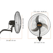 Load image into Gallery viewer, SucceBuy 4 Sizes Wall-Mount Misting Fan 3-speed IP44 Waterproof Oscillating Wall Fan Max. 9500 CFM Wall Mounted Fan for Home - AMOCART
