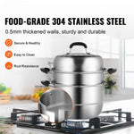 Amocart Steamer Pot 11in/28cm, 3 Tier Steamer Pot for Cooking with 8.5QT Stock Pot, 304 Stainless Steel Food Steamer Cookware