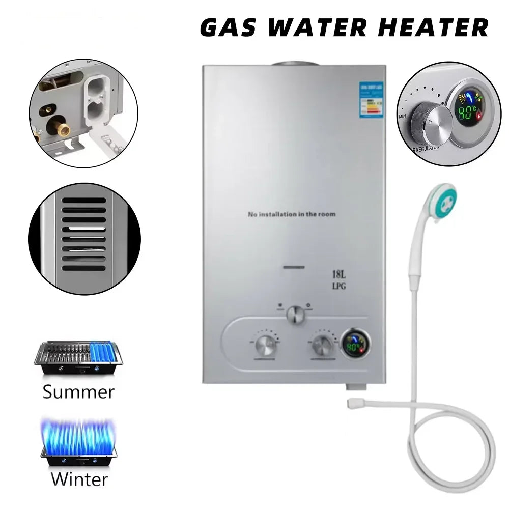 SIHAO 6L-18L Propane Gas Water Heater, Bathroom heating instant, Digital Display Outdoors Water Heater Boiler Car Camping
