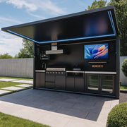 Charger l'image dans la visionneuse de galerie, Cuisine d'extérieur de luxe moderne sur mesure en acier inoxydable 304, barbecues noirs avec toit pour camping, jardin, piscine, usage commercial
