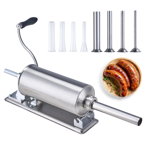 SucceBuy 2.5L Manual Sausage Stuffer Food-Grade Stainless Steel & 8 Stuffing Tubes for Home Kitchen Restaurant Commercial
