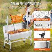 Charger l'image dans la visionneuse de galerie, Amocart 35inch Rotisserie Grill Electric Motor Charcoal Spit Grill Stainless Steel Roaster w/Lockable Wheels for Camping
