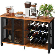 Bild in Galerie-Viewer laden, SucceBuy 47/55inch Industrial Bar Cabinet Wine Bar Cabinet Table with Wine Rack &amp; Glass Holder for Dining Living Room Rustic Oak
