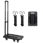 Amocart Folding Hand Truck 500 lbs Load Capacity Collapsible Luggage Cart with 6 Wheels 2 Elastic Ropes & Expandable Base Black