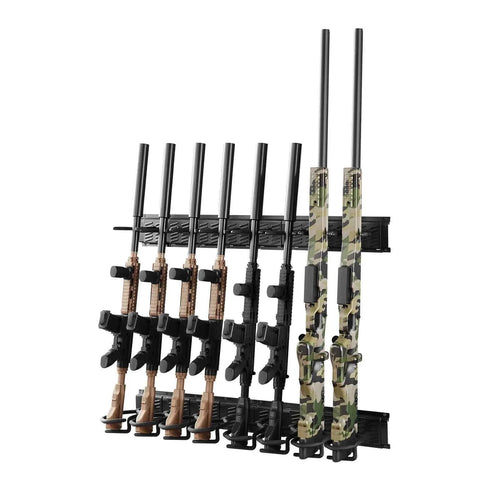 Amocart Indoor Gun Rack Steel Wall Mount Rifle and Shotgun Rack 8 Slots for Long Guns with Screws for Home Hunting Cabin Wall