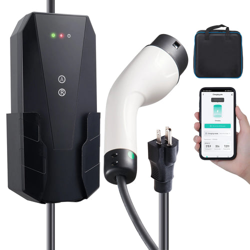 SucceBuy Level 1+2 Portable EV Charger 16Amp 120V or 240V 28-Foot Charging Cable Plug-in EV Charging Station for SAE J1772 EVs