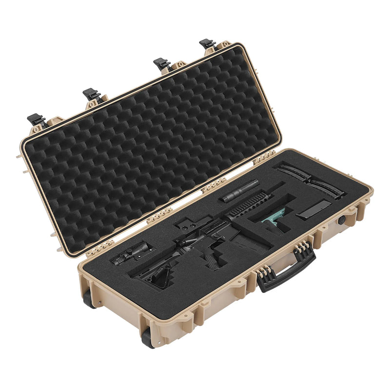 SucceBuy Hard Rifle Case Lockable Rifle Case with Pre-cut Foams Wheels IP67 Waterproof Pistol Storage Cases for Rifles Shotguns Amocart
