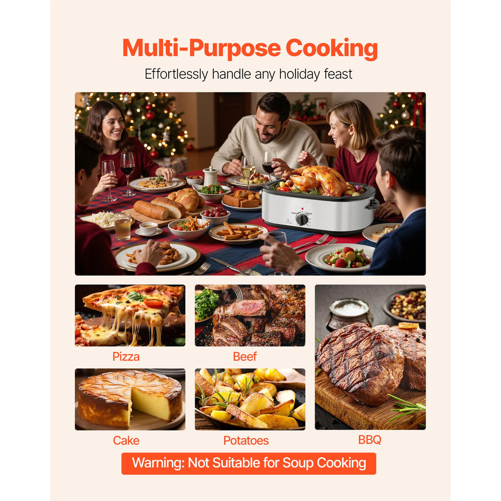 SucceBuy Roaster Oven Electric Roasting Pan Adjustable Temperature Fast-Cooking Turkey Roaster Defrost & Warm Function for Home