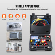 Load image into Gallery viewer, SucceBuy 4 Way AC Gauge-AC Manifold Gauge Set with 5ft Hoses for R134A/R22/R12/R410A Work on Car Freon Charging and Evacuation
