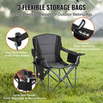 Amocart Camping Folding Chair for Adults Portable Quad Lumbar Back Padded Arm Chairs with Side Pockets for Beach, Lawn, Picnic