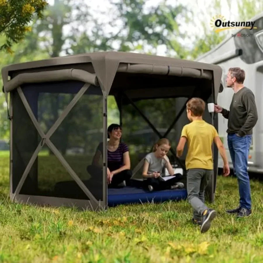 Pop Up Gazebo Sn Tent House 11 x 11ft with UPF30+ Removable Roof Cover 4 Roll-up Wind Panels and Carry Bag for Camping Patio Ba