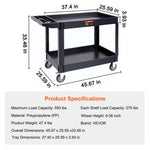 Amocart 2/3 Shelf Utility Service Cart Dolly with 360° Swivel Wheels Ergonomic Storage Handle for Warehouse/Garage/Cleaning