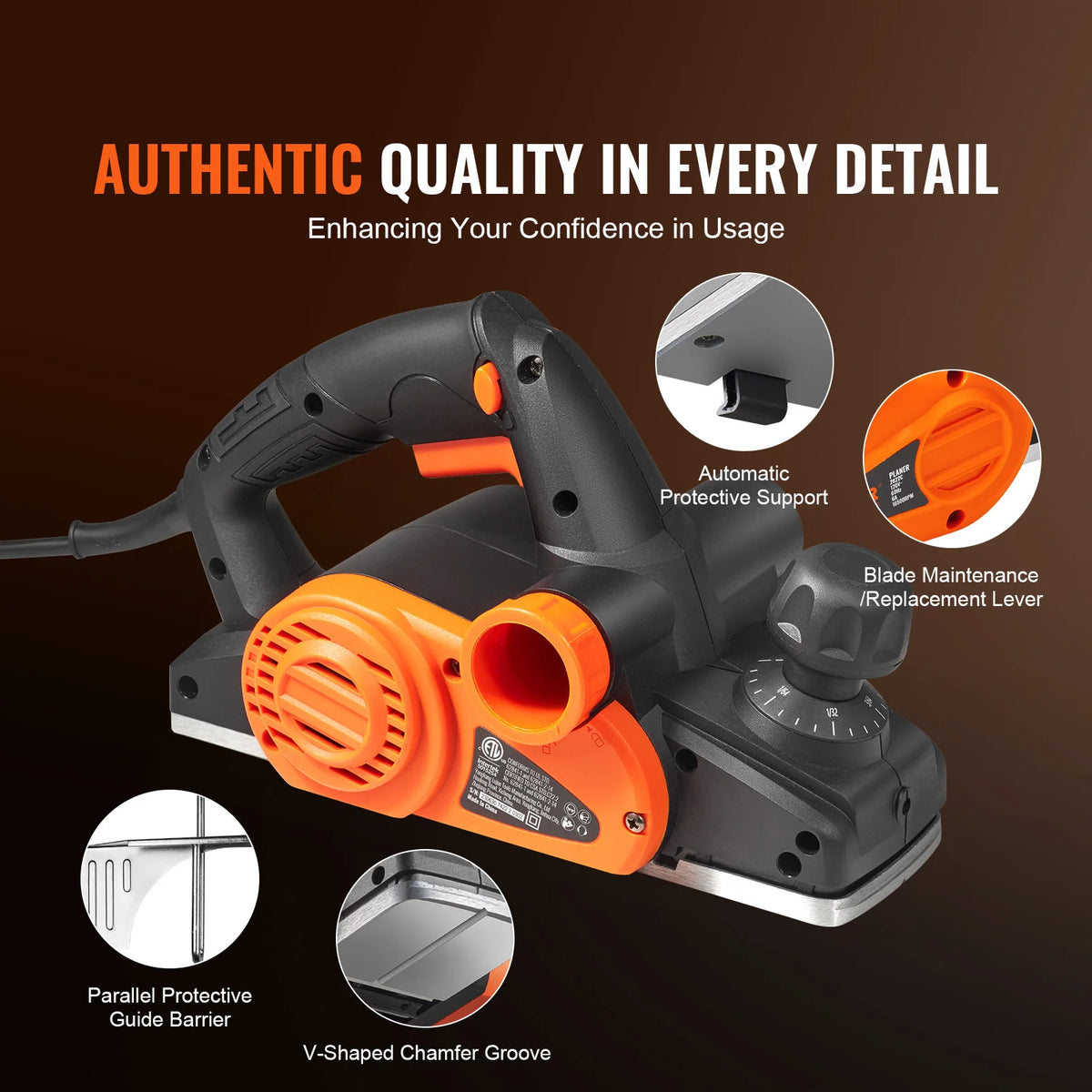 VEVOR Electric Hand Planer 3-1/4" width 16500 RPM High-Speed Powerful Electric Corded Handheld Planers for DIY Woodworking Tool Amocart
