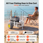 SucceBuy 200LBS Foldable Beach Fishing Cart with Carbon Steel Frame 13in PU Balloon Tires & 7 Rod Holders for Outdoor Activities