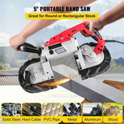 Load image into Gallery viewer, Amocart Portable BandSaw 5Inch Cutting Capacity Cordless Variable Speed 10Amp Motor Deep Cut Bandsaw for Metal Wood Pipes Rebar
