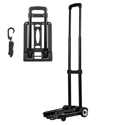 SucceBuy Folding Hand Truck 110lbs Capacity Collapsible Luggage Cart w/ 2Wheels&1 Elastic Rope Utility Dolly Platform Cart Black