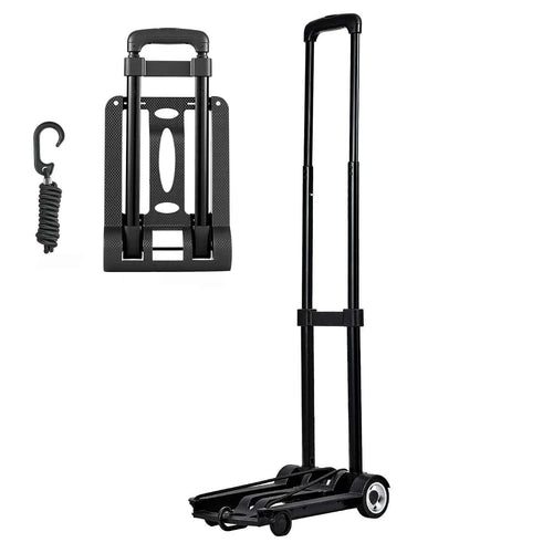 Amocart Folding Hand Truck 110lbs Capacity Collapsible Luggage Cart w/ 2Wheels&1 Elastic Rope Utility Dolly Platform Cart Black