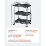 Amocart 300lbs Utility Service Cart Three-Shelf Plastic Rolling Hand Cart with 360° Swivel Wheels for Warehouse Garage Cleaning