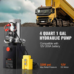Amocart DC 12V Hydraulic Power Unit Single Acting Pump for Dump Trailer & Car Lifting 4/10/20 Quart Capacity
