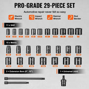 Load image into Gallery viewer, Amocart 3/8" Drive Impact Socket Set 29 Pcs Shallow Socket SAE 3/8-1" and Metric 8-22mm 6Point CR-V Alloy Steel for Auto Repair
