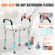 Load image into Gallery viewer, SucceBuy Shower Chair with Back Adjustable Height for Bathtub Non-slip Bathroom Bench Seat for Elderly Disabled 350 LBS Capacity - AMOCART
